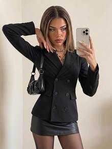 Sweetina Women's Solid Color Casual Commute Travel Blazer - Black - View 1