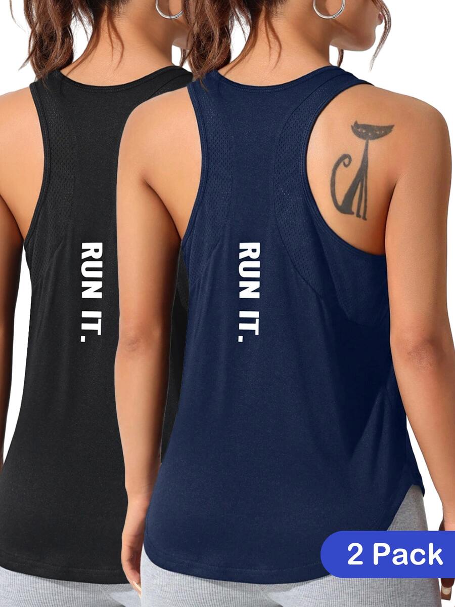 CourtClass CourtClass Top deportivo de tirantes con estampado de letras para mujer, ideal para el verano - Multicolor - Ver 1