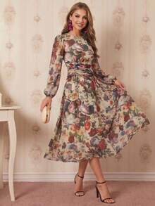 Amorya Women's Elegant Floral Print Dress - Multicolor - View 1