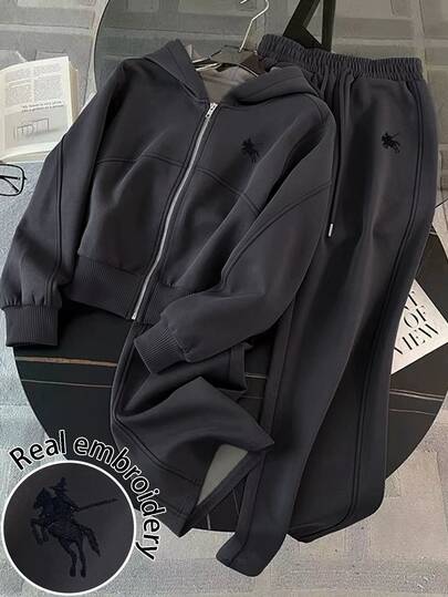 Resyla Women's Spring/Autumn Dark Gray Sporty Casual Set, Fashionable Hoodie & Wide Leg Pants 2 Pieces Outfit