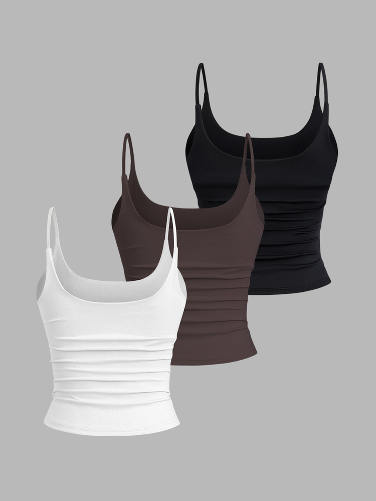 Sweetra 3pcs/Set Women's Spaghetti Strap Square Neck Cami Tops,Black And White,Summer,Basics,Everyday Versatile Casual Daily Camisole Tank Tops 3 Pack - Multicolor - View 2