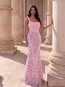 Coutiva High-End Evening Prom Gala Night Gown Ball Dress With 3D Sequin Embroidery, Elegant Formal Luxury Style Wedding Light Pink Winter - Pink - View 1
