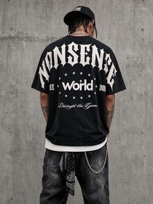 Manfinity EMRG Men's Streetwear Letter Print Short Sleeve Casual Loose Fit T-Shirt - Multicolor - View 1