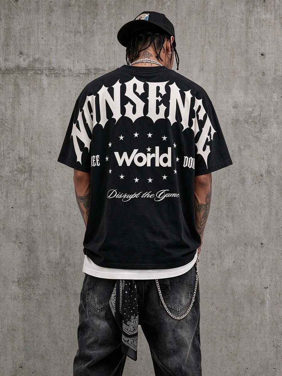 Manfinity EMRG Men's Streetwear Letter Print Short Sleeve Casual Loose Fit T-Shirt - Multicolor - View 1