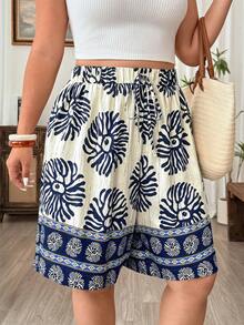 Weeklong Women's New Plus Size Loose Straight Leg Casual Vacation Shorts With Positioned Print - Multicolor - View 8