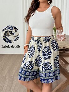 Weeklong Women's New Plus Size Loose Straight Leg Casual Vacation Shorts With Positioned Print - Multicolor - View 6
