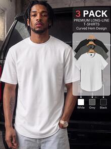 GETOML Men's Solid Color Knitted Short Sleeve T-Shirt (3pcs/Pack), Summer, Vacation, Father's Day Gifts, Football - Dark Grey - View 1