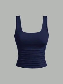 Sweetra Women's Solid Color Square Neck Pleated Fitted Casual Tank Top 3 Packs Tops Tank Tops Women Top - Multicolor - View 5