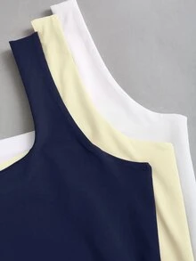 Sweetra Women's Solid Color Square Neck Pleated Fitted Casual Tank Top 3 Packs Tops Tank Tops Women Top - Multicolor - View 6