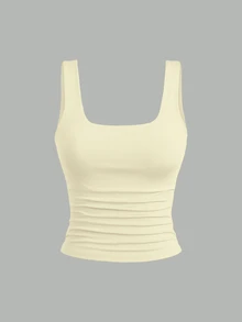Sweetra Women's Solid Color Square Neck Pleated Fitted Casual Tank Top 3 Packs Tops Tank Tops Women Top - Multicolor - View 4
