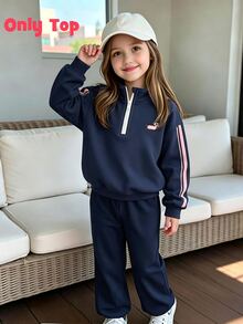 Cute Puppy Pattern Half-Zip Sweatshirt, Suitable For Little Girls To Wear In Autumn And Winter, Comfortable Minimalist Casual Daily Style - Multicolor - View 4