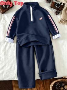 Cute Puppy Pattern Half-Zip Sweatshirt, Suitable For Little Girls To Wear In Autumn And Winter, Comfortable Minimalist Casual Daily Style - Multicolor - View 5
