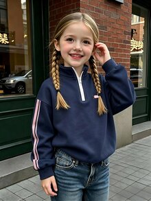 Cute Puppy Pattern Half-Zip Sweatshirt, Suitable For Little Girls To Wear In Autumn And Winter, Comfortable Minimalist Casual Daily Style - Multicolor - View 3