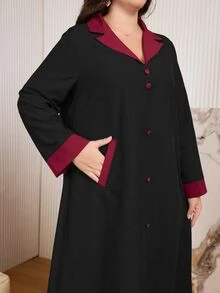 Al Najma Plus Size Casual Color Block Button Decor Long Sleeve Loose Fit Midi Dress, Spring/Autumn - Multicolor - View 5