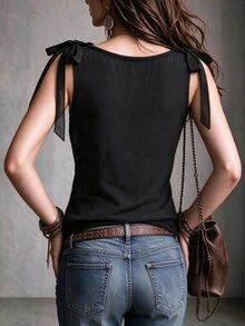 SHEIN Autumn/Winter Black Mesh Patchwork Knit Cowl Neck 2 In 1 Sleeveless Tank Top, Fashion Commute Matching Top - Black - View 3