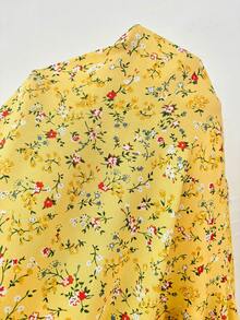 Weeklong Plus Size Women's Summer Bestseller Yellow Floral Elastic Waist Loose Ruched Wide Leg Pants Fall - Yellow - View 7