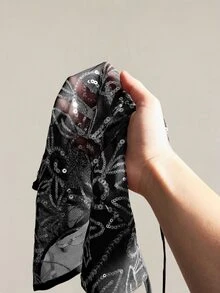 SHEIN ICON 女款 Y2K 性感亮片网眼露背挂脖上衣 - 黑色 - 查看 14