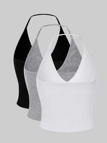 Sweetra 3pcs Solid Halter Top - Multicolor - View 2