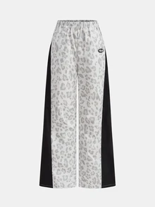 SHEIN Teen Girls Woven Black White Colorblock Letter Textured Drawstring Loose Jogger Casual Sweatpants Pockets Streetwear Cozy Fall Winter - Black and White - View 3