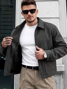 Manfinity CasualCool Men's Autumn/Winter Lapel Short Jacket, Pocket Design Classic Versatile Business Commute Wool Blend - Light Grey - View 4