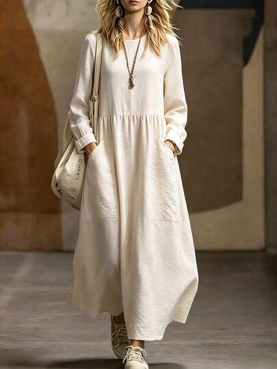 SHEIN Autumn/Winter Casual Beaded Vacation Elegant Comfortable Country Style Back To Schoo Brunch Daily Wear French Style Cut Dress Renaissance Outfit Women