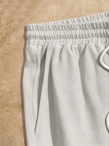 GETOML HIMLAND Men's Casual Summer Light Grey Linen Shorts, Elastic Drawstring Waist Slant Pocket Beach Shorts, Lightweight Breathable Vacation Bottoms , Football - Apricot - View 4