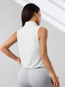 Dewbera Dewbera Women's Solid Color Zipper Front Vest Sports Jacket - White - View 2
