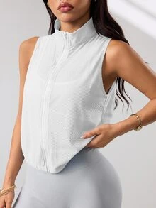 Dewbera Dewbera Women's Solid Color Zipper Front Vest Sports Jacket - White - View 3