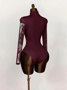 Amplova 女款假領長袖修身連身衣，四季皆宜，秋冬疊穿單品，萬聖節骷髏玫瑰街頭風，酷感極簡機車工裝風，時尚 Y2K 鄉村音樂節穿搭，西部遊牧波希米亞女裝 - 彩色 - 查看 4