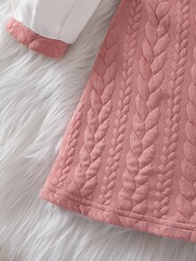 SHEIN Playful Pals 女童公主仙女長袖休閒學院風粉色仿皮洋裝，適合嬰兒洗禮、生日、秋季、萬聖節、聖誕節、周歲生日 - 彩色 - 查看 5