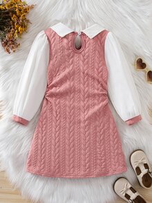 SHEIN Playful Pals 女童公主仙女長袖休閒學院風粉色仿皮洋裝，適合嬰兒洗禮、生日、秋季、萬聖節、聖誕節、周歲生日 - 彩色 - 查看 2