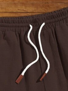 GETOML HIMLAND Men's Dark Brown Linen Beach Shorts, Summer Casual Vacation Lightweight Breathable Elastic Waist Drawstring Shorts With Pockets, Relaxed Fit, Football - Brown - View 6