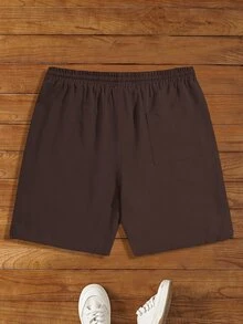 GETOML HIMLAND Men's Dark Brown Linen Beach Shorts, Summer Casual Vacation Lightweight Breathable Elastic Waist Drawstring Shorts With Pockets, Relaxed Fit, Football - Brown - View 5