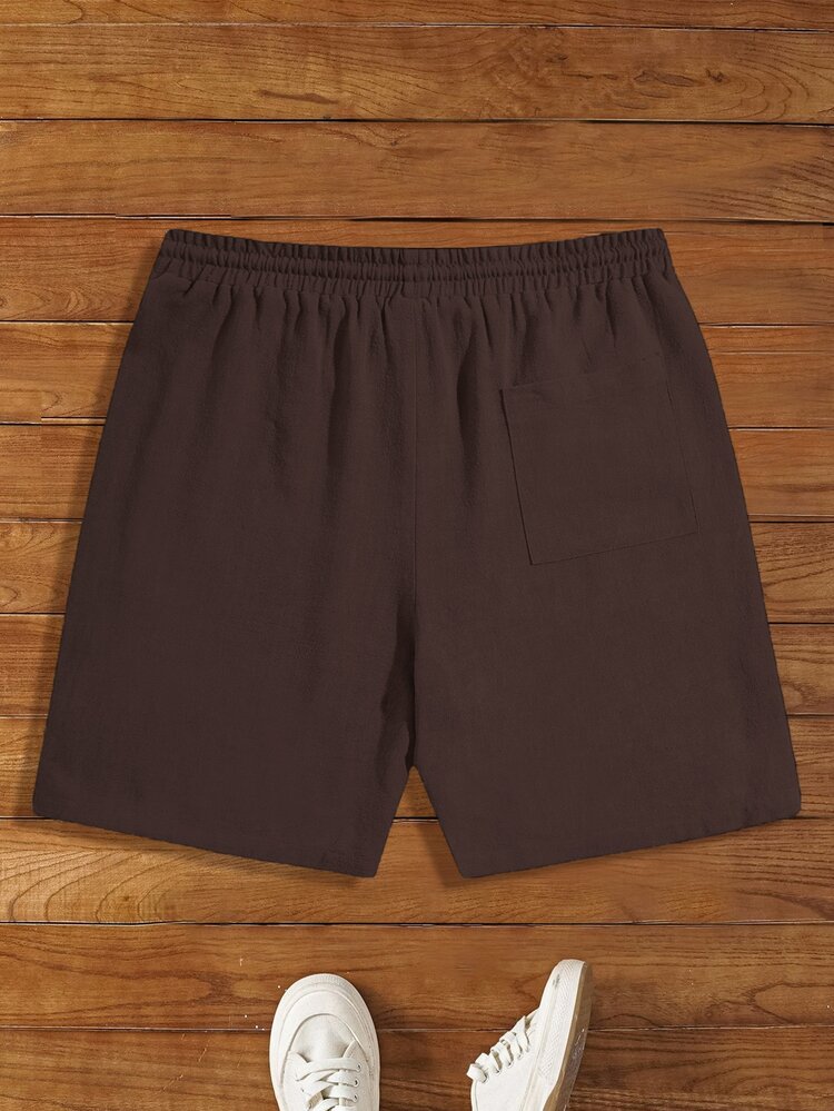 GETOML HIMLAND Men's Dark Brown Linen Beach Shorts, Summer Casual Vacation Lightweight Breathable Elastic Waist Drawstring Shorts With Pockets, Relaxed Fit, Football - Brown - View 5