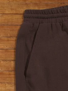 GETOML HIMLAND Men's Dark Brown Linen Beach Shorts, Summer Casual Vacation Lightweight Breathable Elastic Waist Drawstring Shorts With Pockets, Relaxed Fit, Football - Brown - View 3