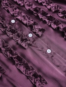 Modelyn Elegant Solid Color Ruffle Collar Long Sleeve Fitted Plus Size Blouse, Suitable For Spring And Autumn Elegant Blouse For Women Fall - Purple - View 7