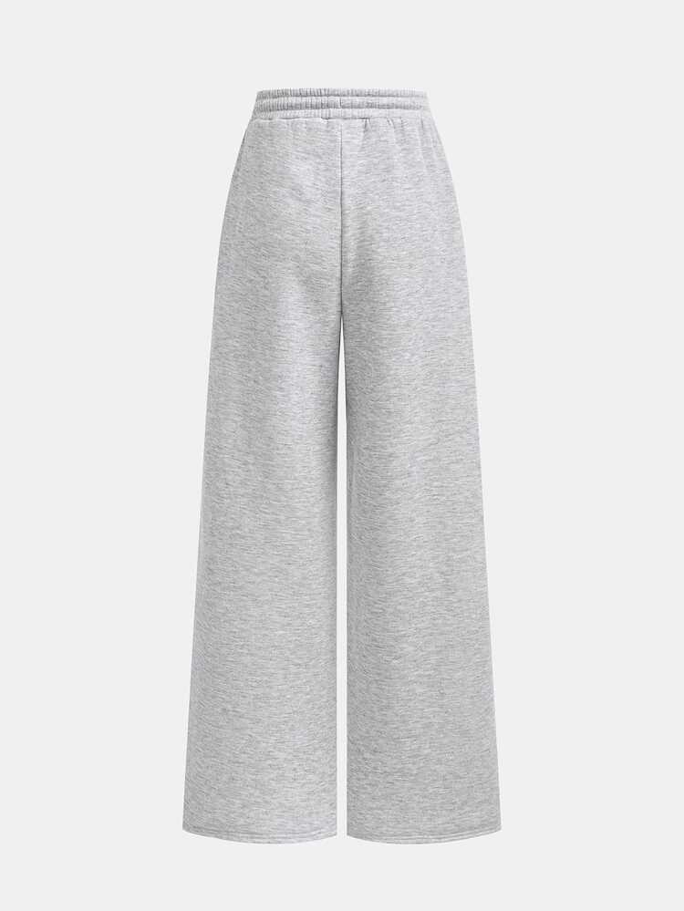 SHEIN Teen Girl Teen Girls Sweatpants Autumn/Winter Versatile Light Gray All-Over Print Rhinestone Loose Casual Drawstring Pocket Wide Leg Sweatpants, Suitable For Daily Wear - Light Grey - View 2