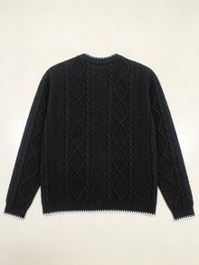 Manfinity Mode Men's Round Neck Long Sleeve Cable Knit Casual Sweater - Black - View 3