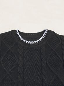 Manfinity Mode Men's Round Neck Long Sleeve Cable Knit Casual Sweater - Black - View 4
