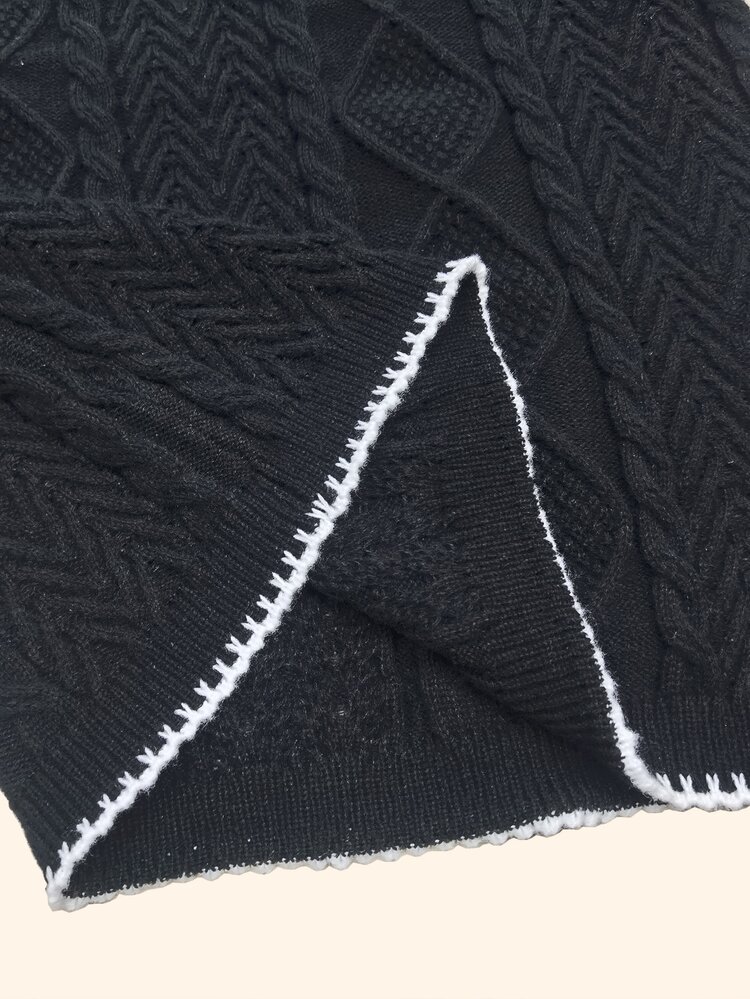 Manfinity Mode Men's Round Neck Long Sleeve Cable Knit Casual Sweater - Black - View 6