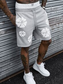 SLATEMANN Men's Double Waistband Drawstring Embossed Casual Shorts - Grey - View 4