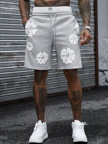 SLATEMANN Men's Double Waistband Drawstring Embossed Casual Shorts - Grey - View 5