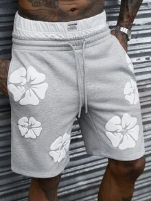 SLATEMANN Men's Double Waistband Drawstring Embossed Casual Shorts - Grey - View 3
