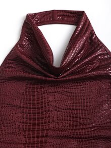 Sweetra New European & American Style Sexy Backless Halter Neck Sleeveless Pleated Fitted Casual Crop Top, Suitable For High Street, Y2K, Party, Date - Burgundy - View 3