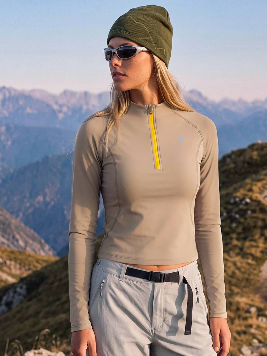 In My Nature Kaos Outdoor Lengan Panjang Raglan dengan Resleting Setengah untuk Wanita - Khaki - View 1