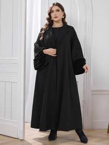 Al Najma Plus Size Plush Patchwork Loose Women Abaya Robe, Elegant Open Abaya, For Casual Daily - Black - View 6