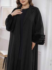 Al Najma Plus Size Plush Patchwork Loose Women Abaya Robe, Elegant Open Abaya, For Casual Daily - Black - View 4