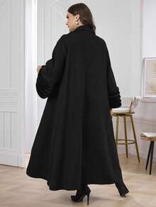 Al Najma Plus Size Plush Patchwork Loose Women Abaya Robe, Elegant Open Abaya, For Casual Daily - Black - View 2