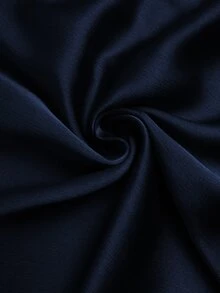 Modelyn Elegant Solid Color Frill Trim Stand Collar Long Sleeve Fitted Plus Size Blouse, Spring/Autumn Fall - Navy Blue - View 9