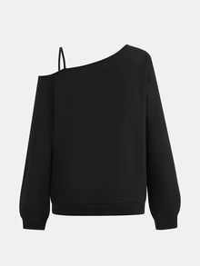 SHEIN Teen Girls Casual Minimalist Elegant Long Sleeve Autumn Sweatshirt Suitable For All Seasons Thicken - Black - View 2